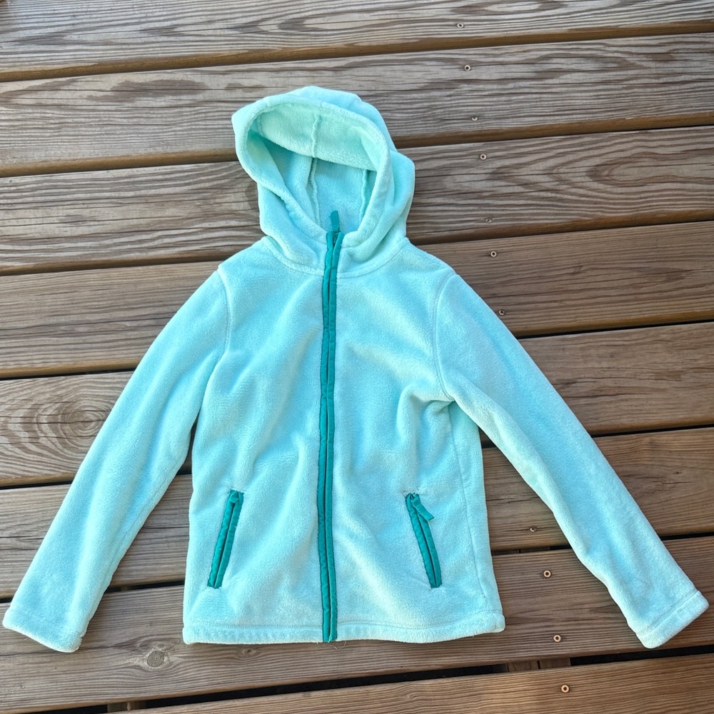 Girls size Youth Medium (10-12) Lands' End Light Cyan Fleece Jacket